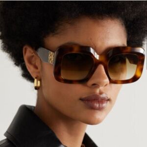 Loewe Oversized Square Acetate Sunglasses Brown Tortoise Shell Gold Rectangle